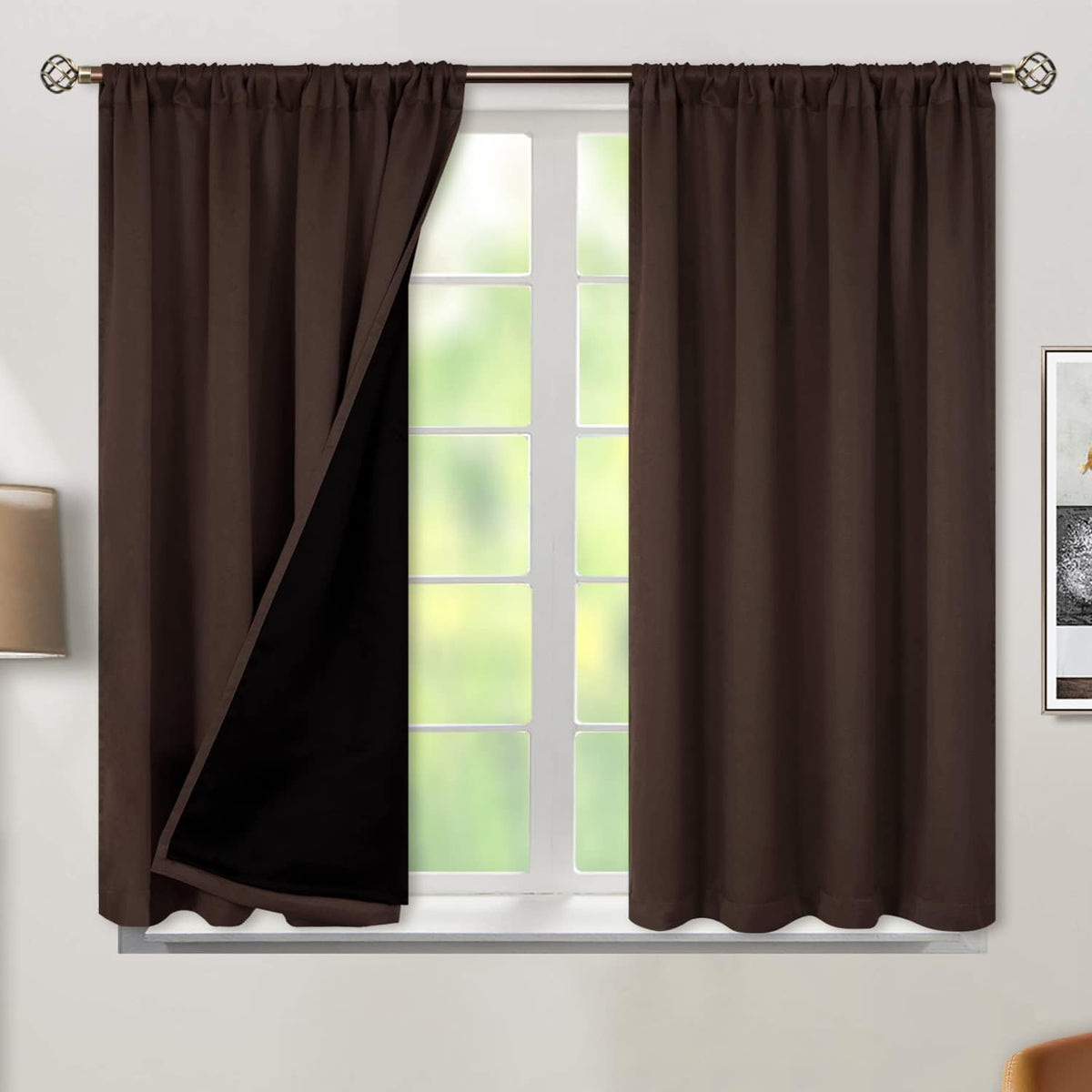 54"L x 52"W polyester curtains in Brown