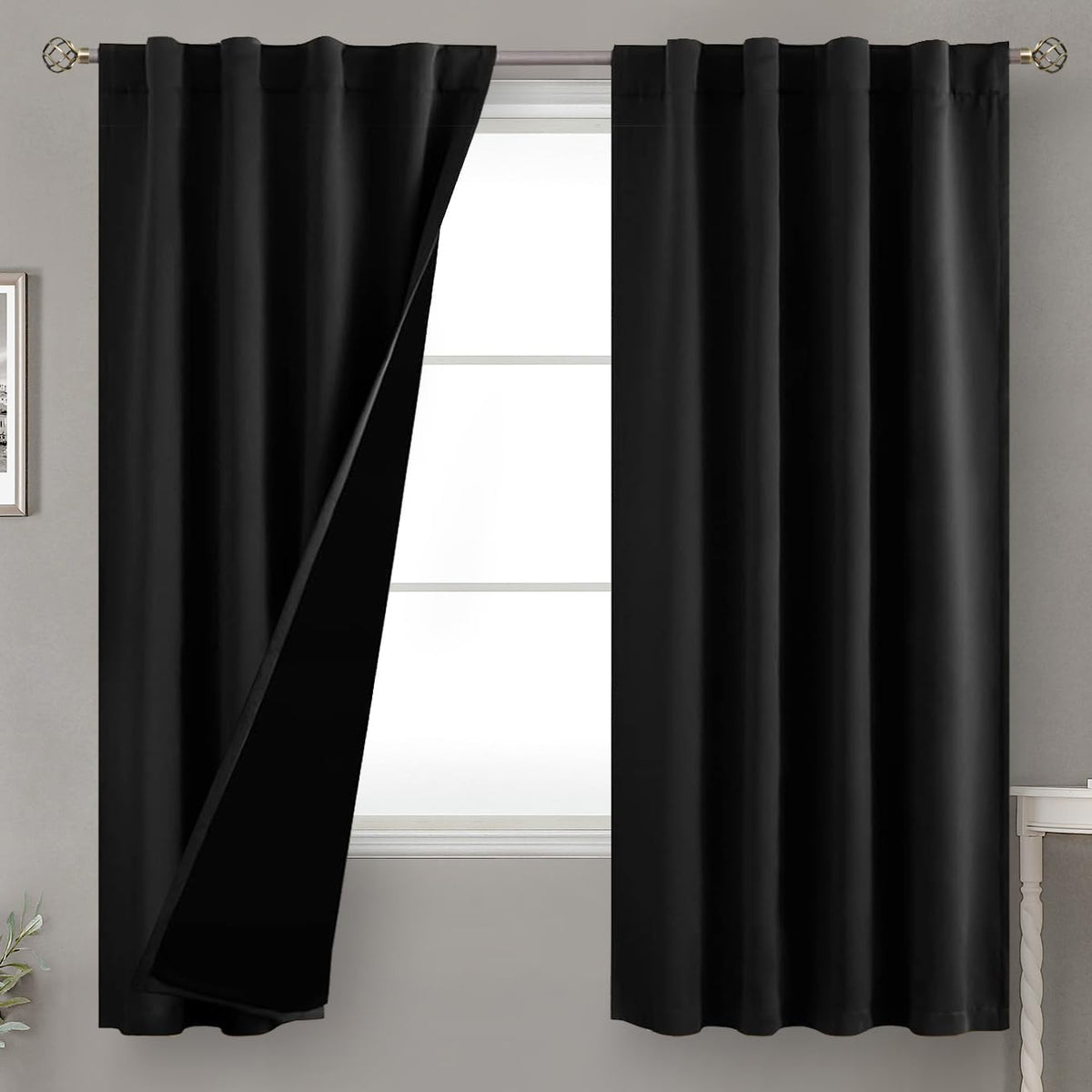 63"L x 38"W fabric curtains in Black