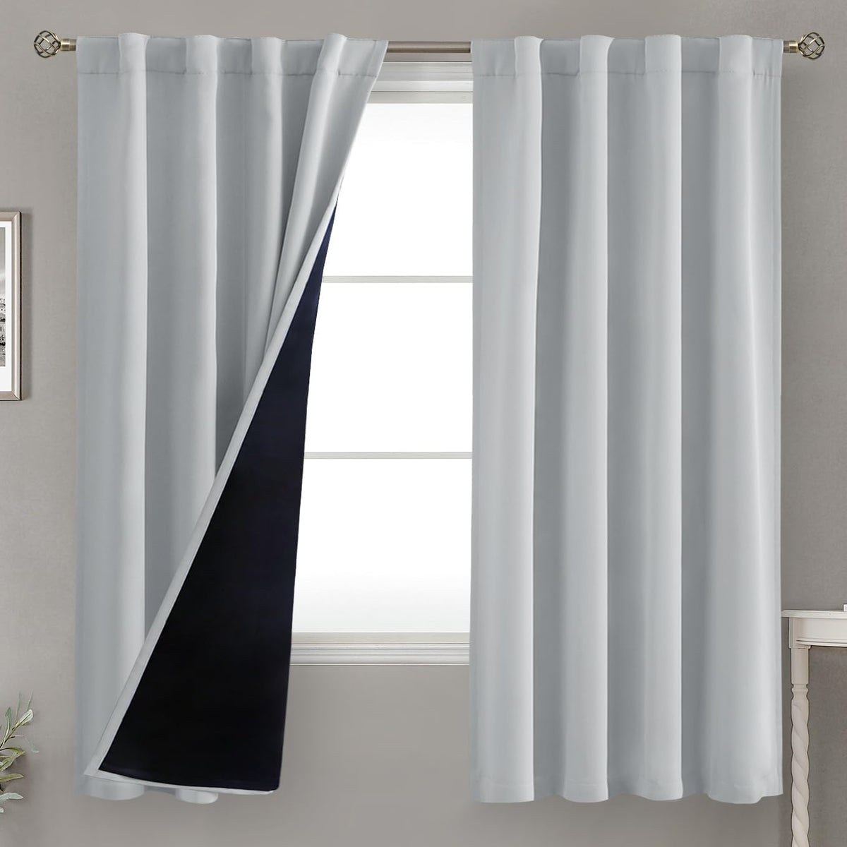 63"L x 38"W fabric curtains in Light Grey