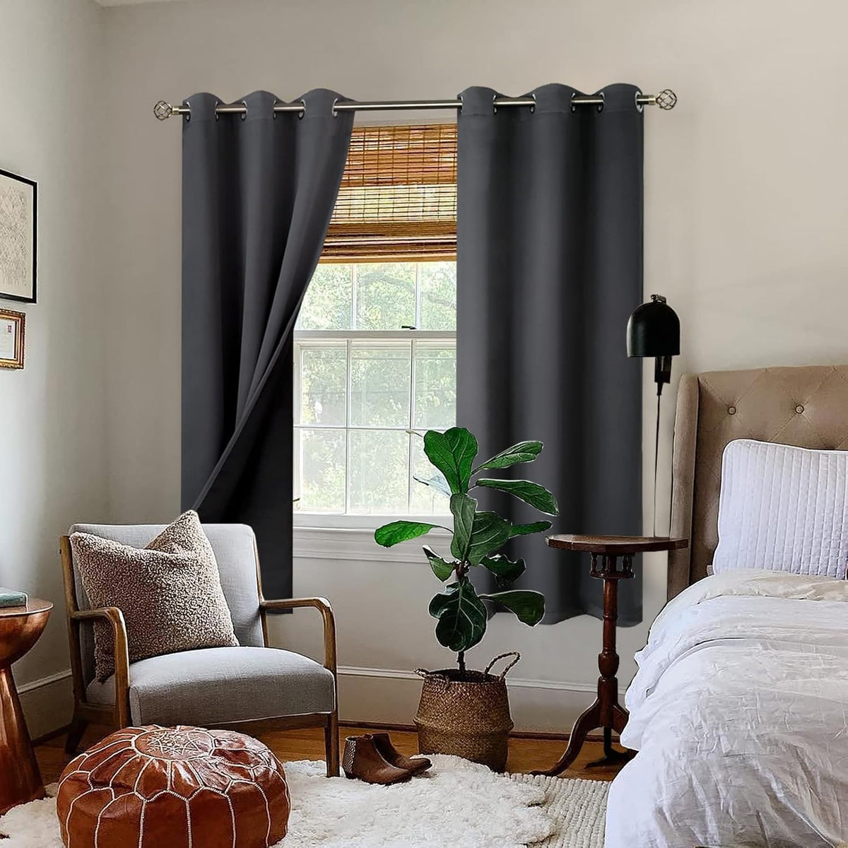 63"L x 38"W polyester curtains in Dark Grey, alternate view 2