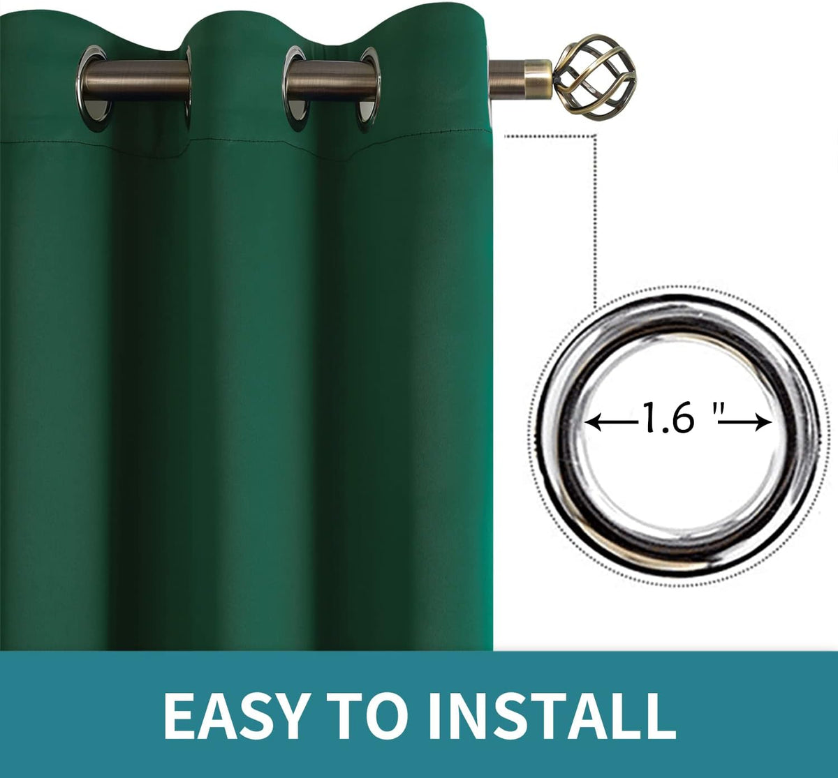 63"L x 38"W polyester curtains in Emerald Green, alternate view 5