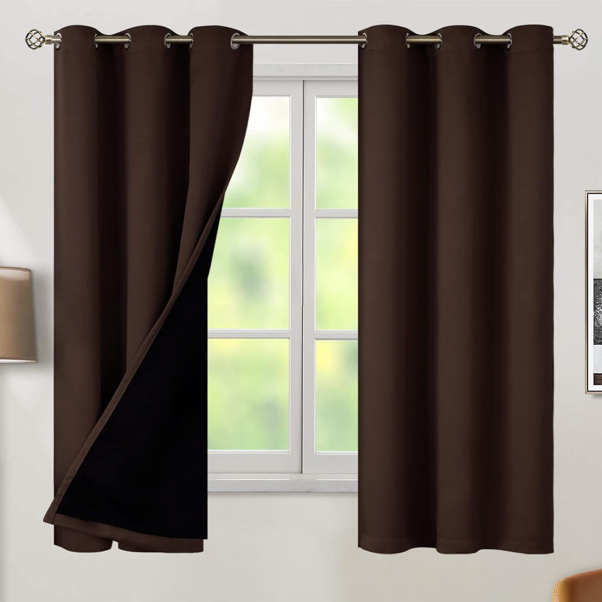 63"L x 42"W polyester curtains in Brown
