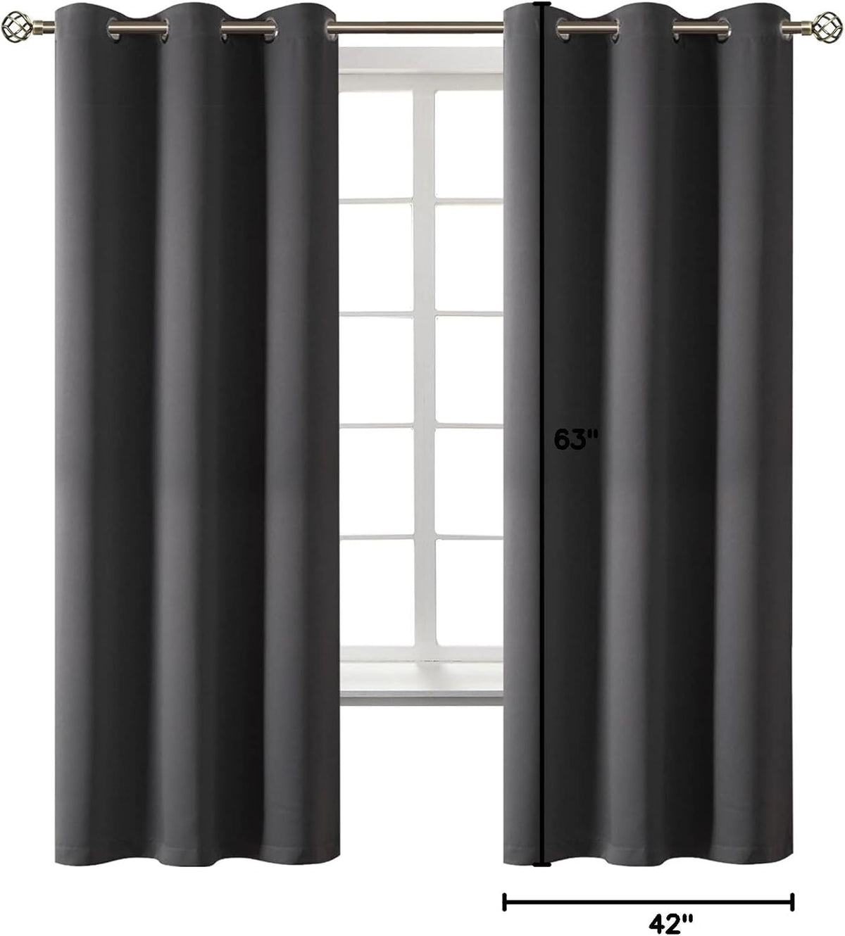 63"L x 42"W polyester curtains in Dark Grey, alternate view 9
