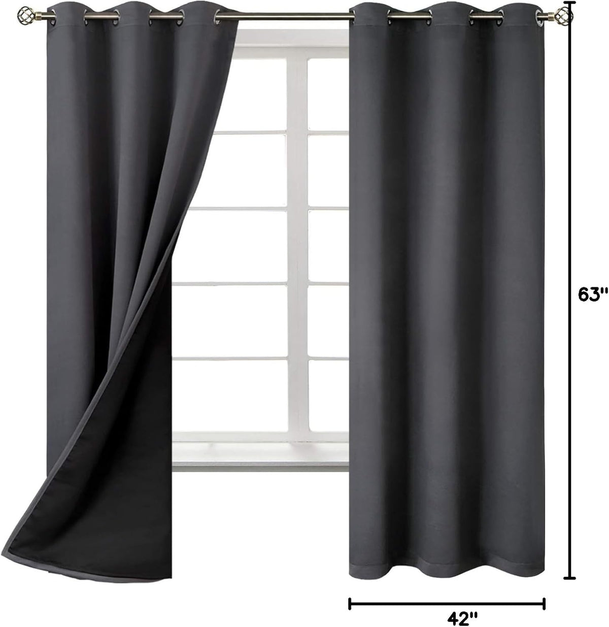63"L x 42"W polyester curtains in Dark Grey, alternate view 9