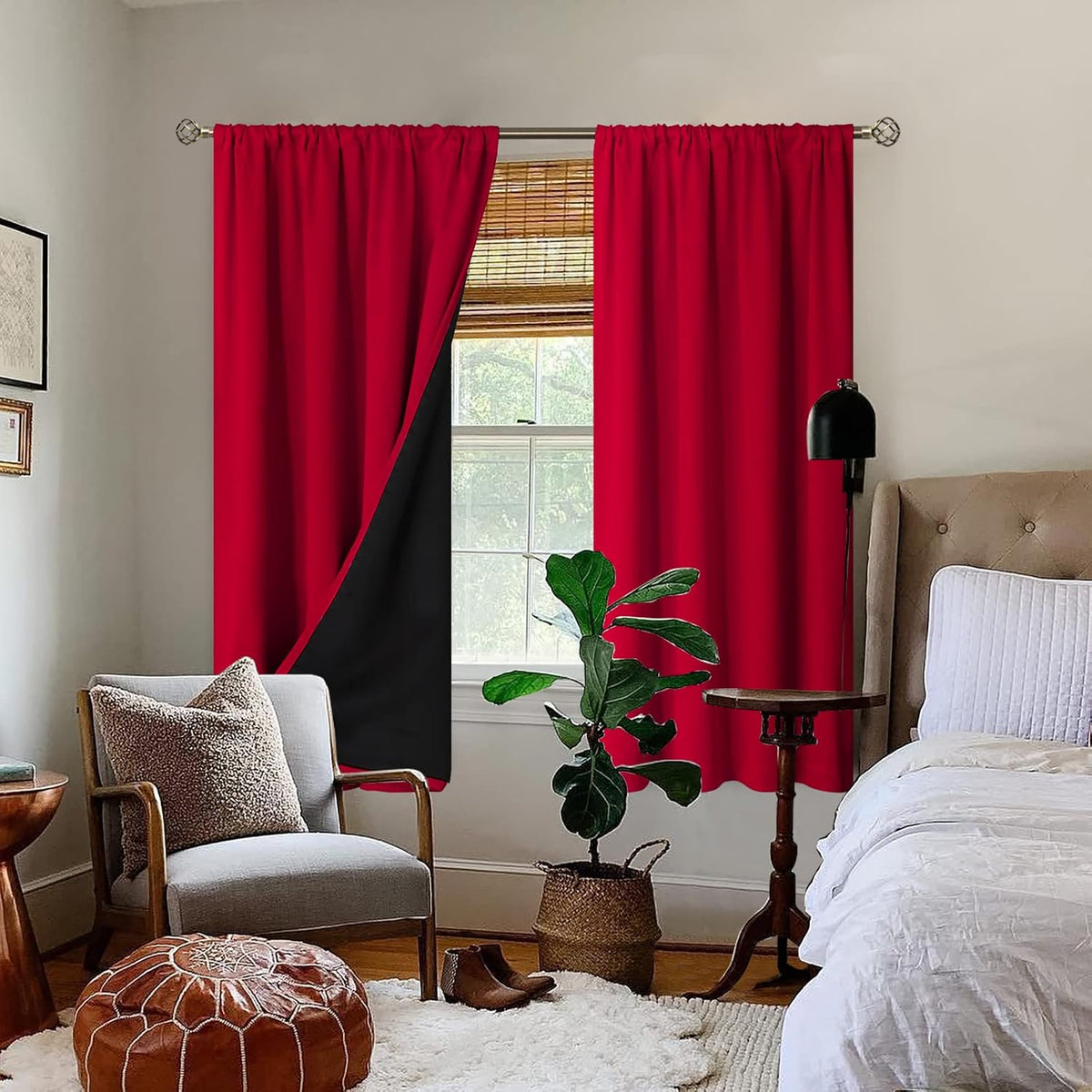63"L x 42"W polyester curtains in Red, alternate view 2