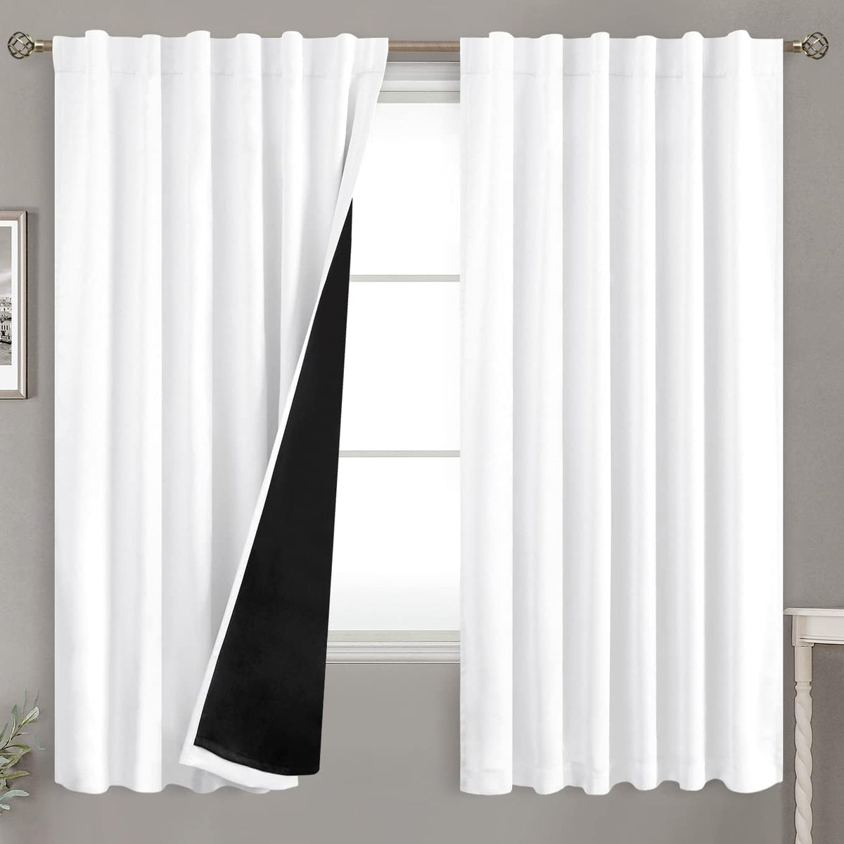 63"L x 52"W fabric curtains in Pure White