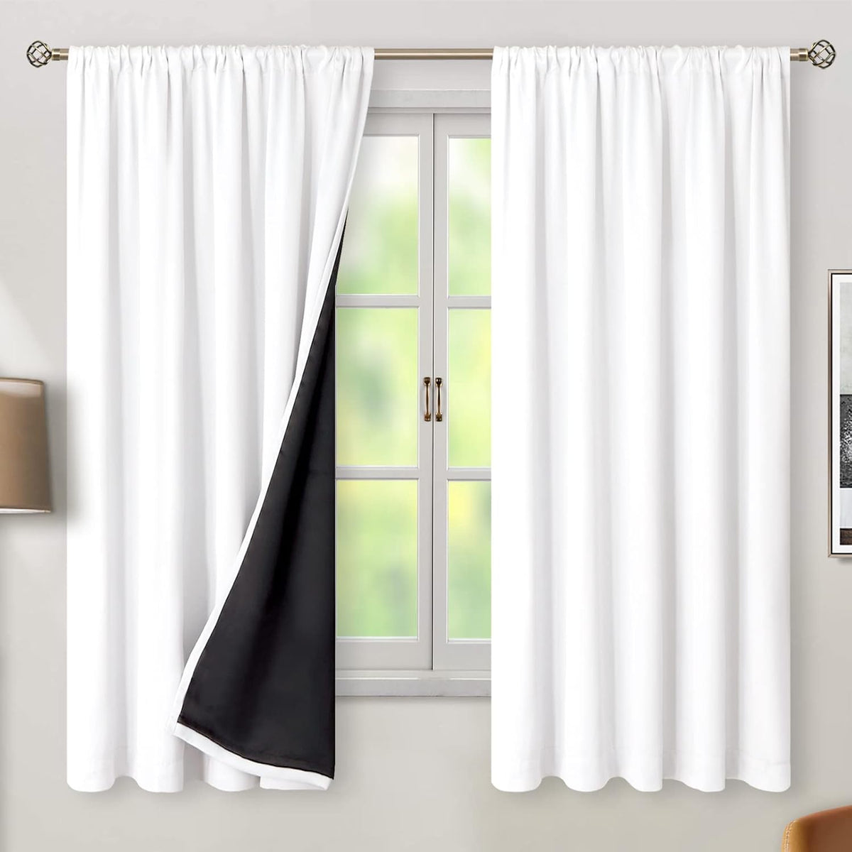 63"L x 52"W fabric curtains in Pure White, alternate view 2
