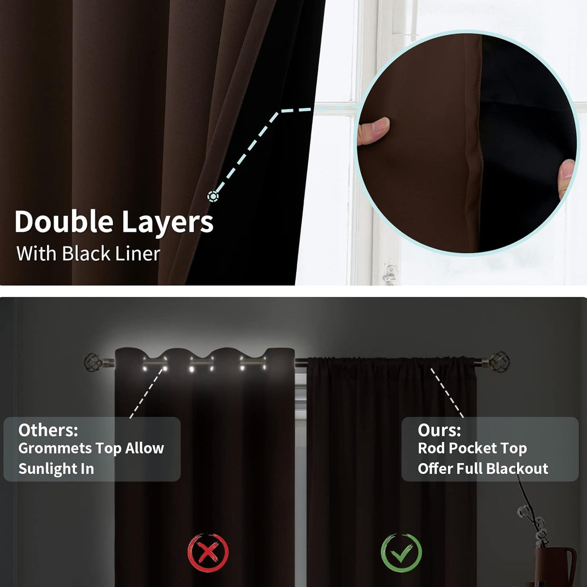 63"L x 52"W polyester curtains in Brown, alternate view 6