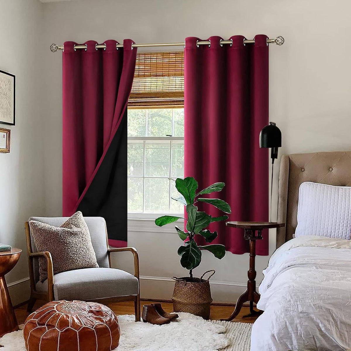 63"L x 52"W polyester curtains in Burgundy Red, alternate view 2