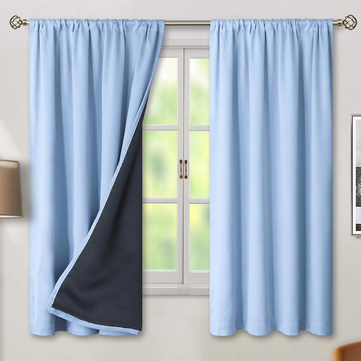63"L x 52"W polyester curtains in Light Blue