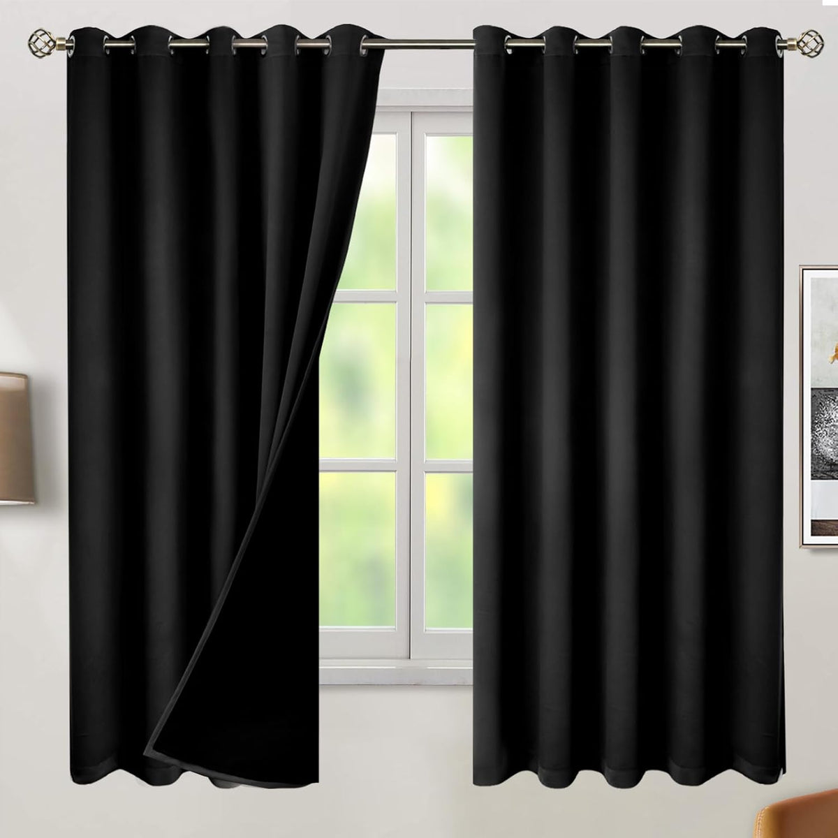 63"L x 60"W polyester curtains in Black