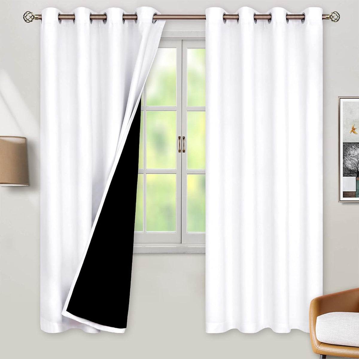 69"L x 55"W polyester curtains in White