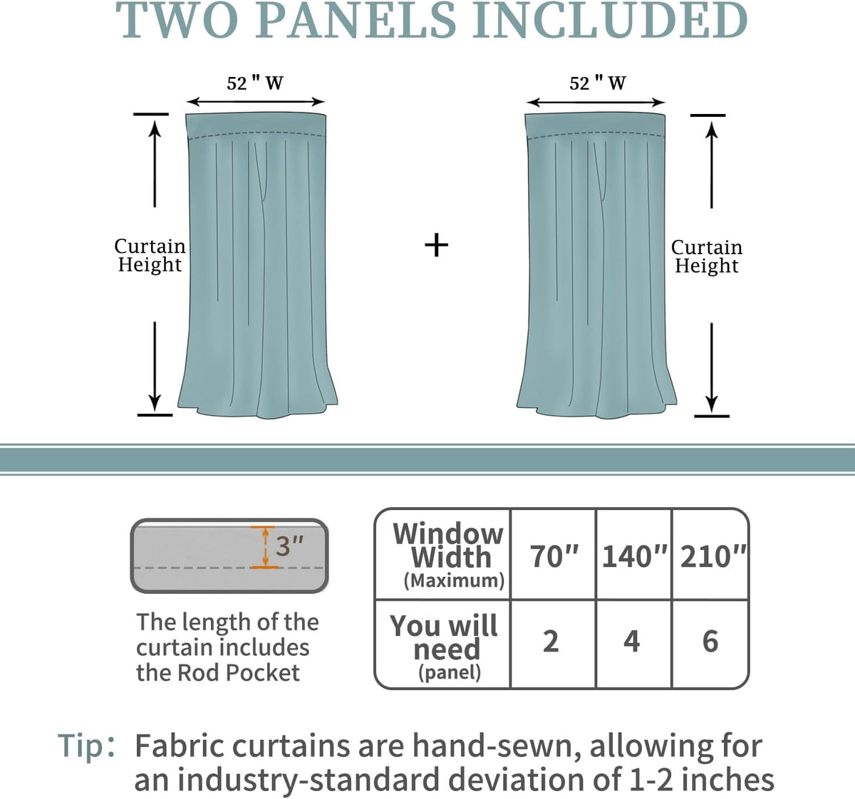 72"L x 52"W fabric curtains in Sky Blue, alternate view 6