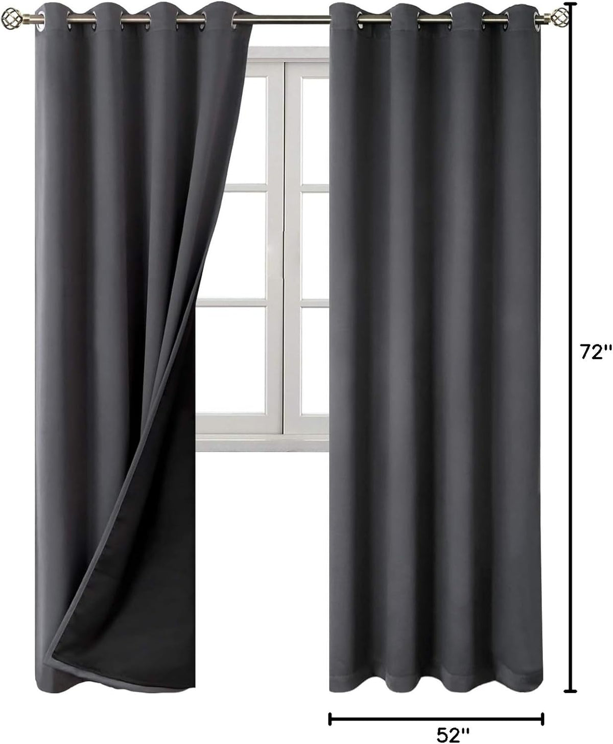 72"L x 52"W polyester curtains in Dark Grey, alternate view 9