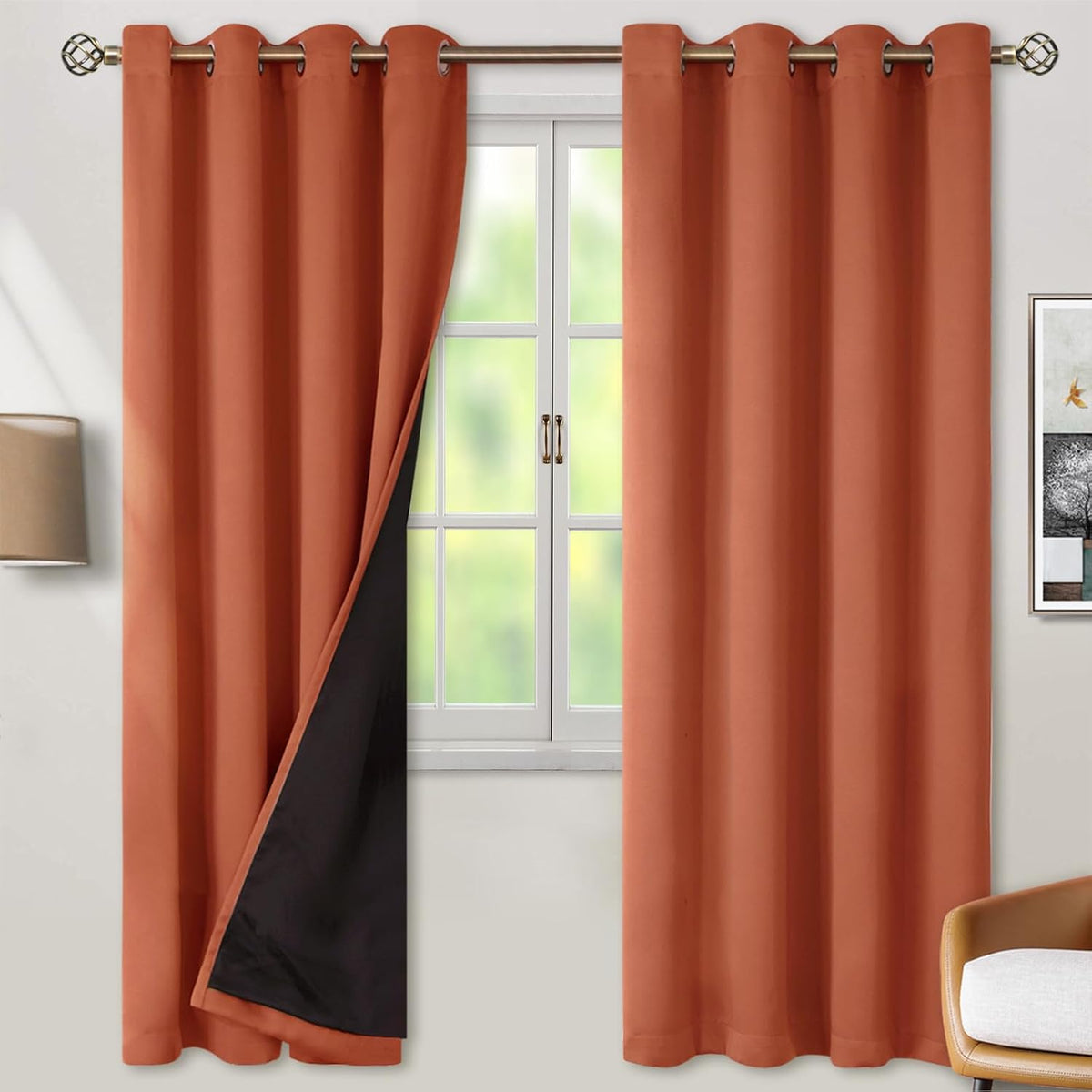72"L x 52"W polyester curtains in Terracotta