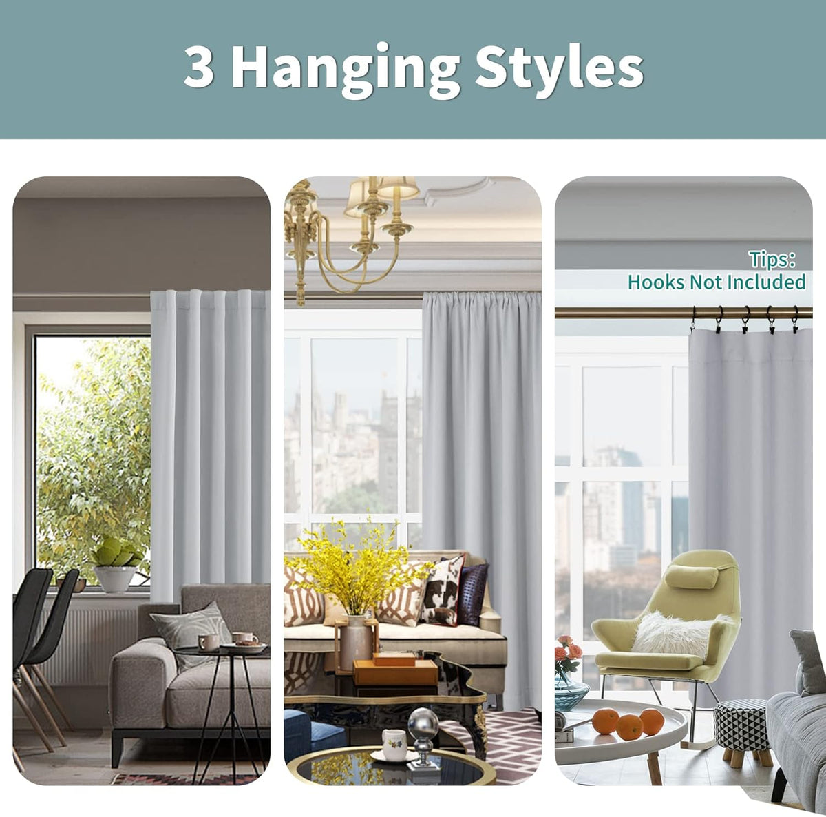 80"L x 52"W fabric curtains in Light Grey, alternate view 3