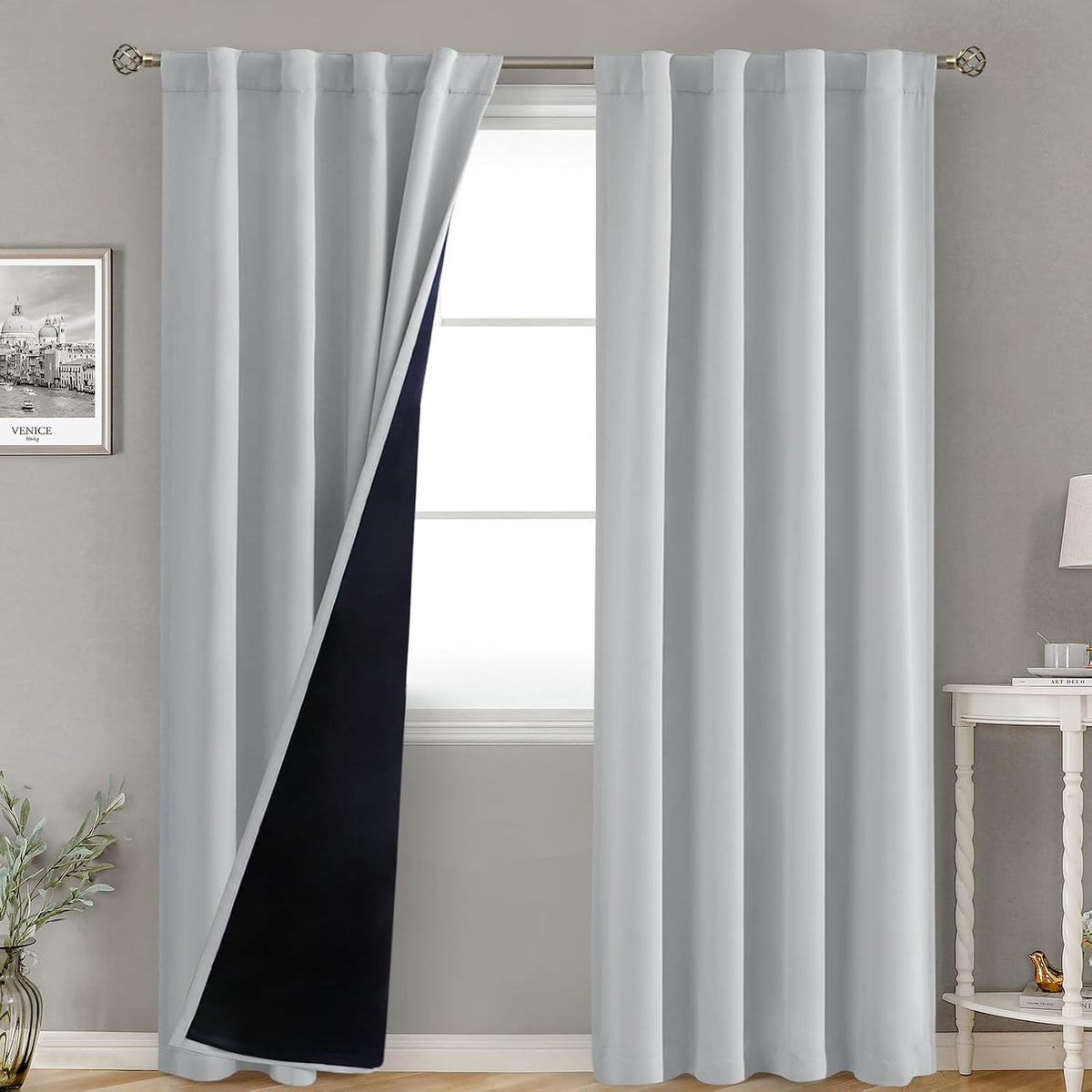 84"L x 38"W fabric curtains in Light Grey