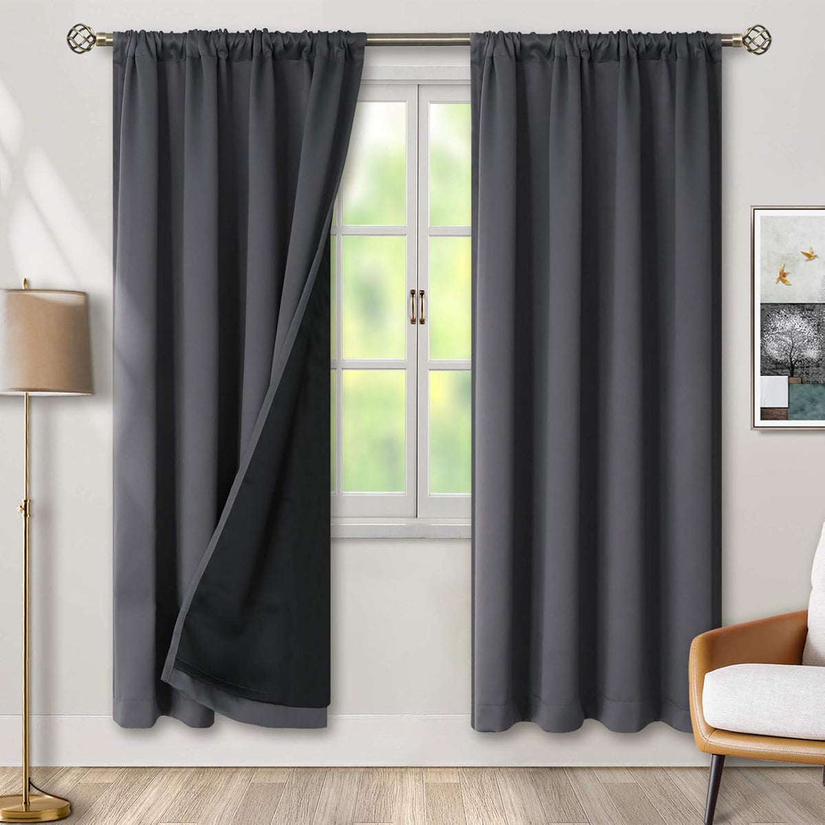 84"L x 38"W polyester curtains in Dark Grey