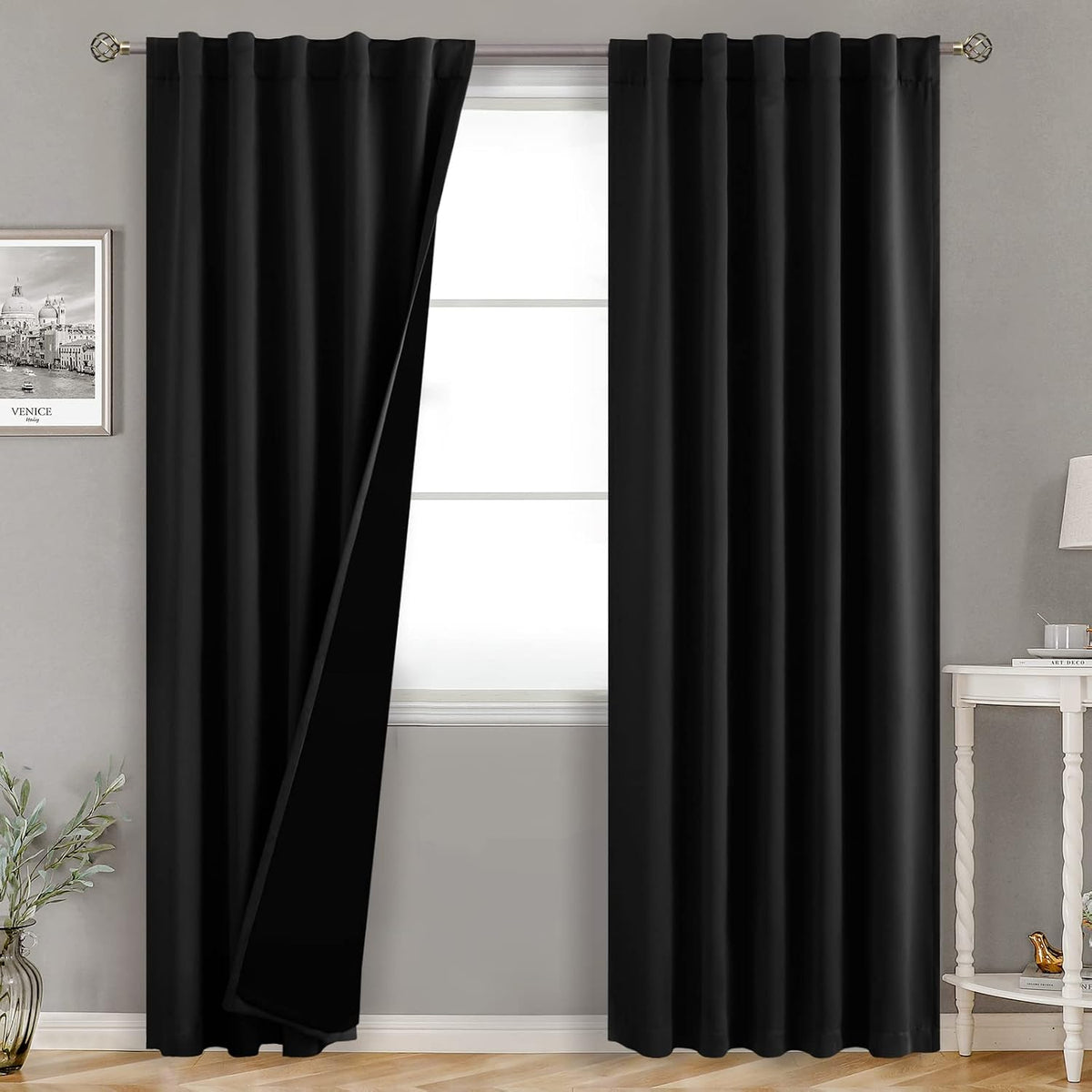 84"L x 42"W fabric curtains in Black