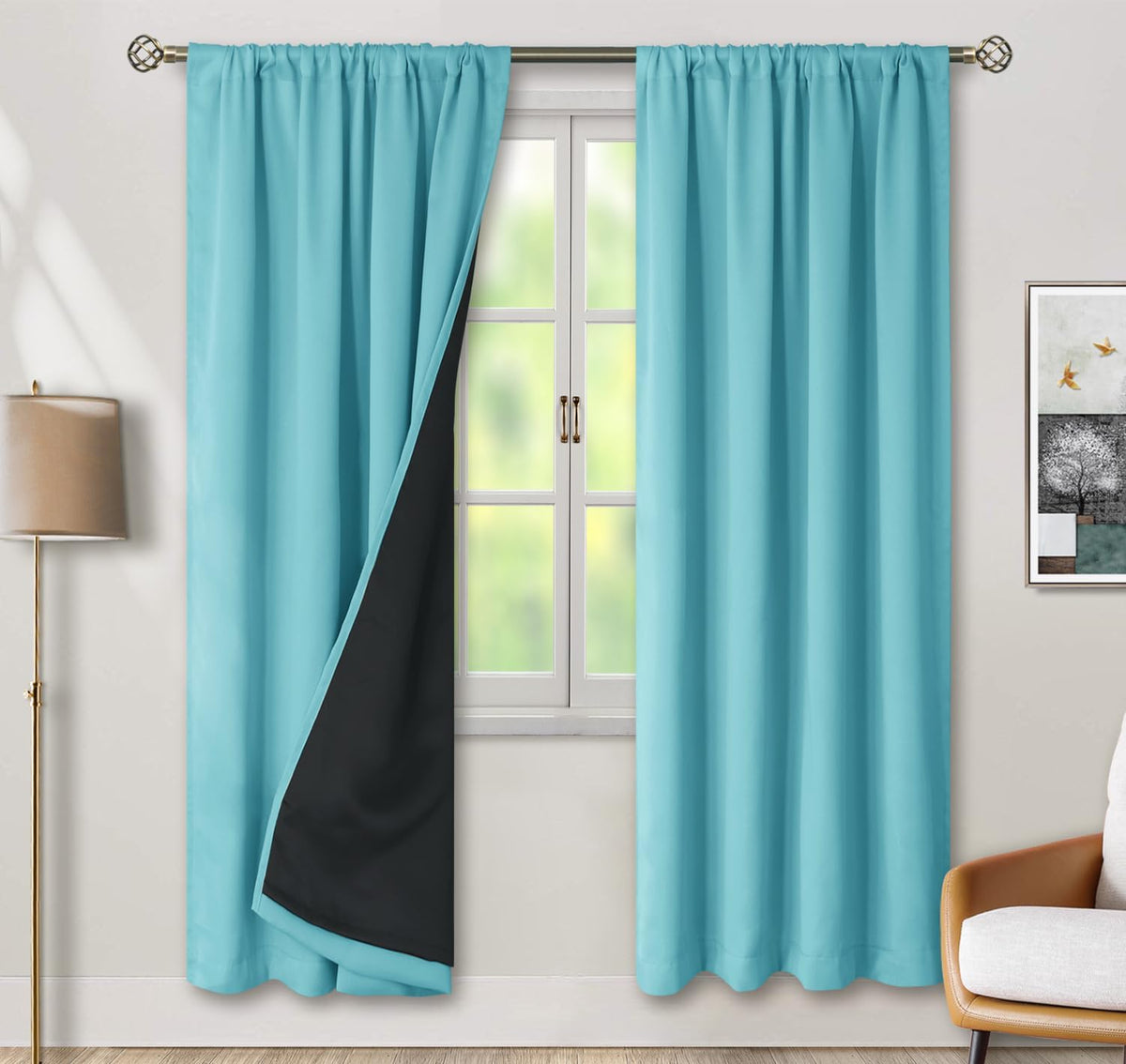 84"L x 42"W polyester curtains in Aqua