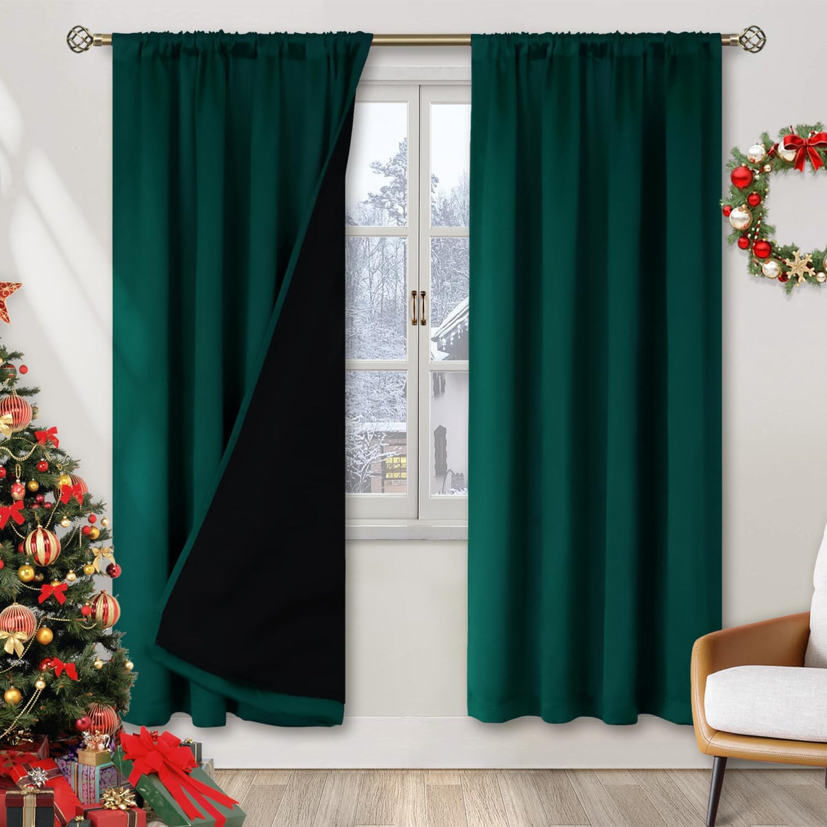 84"L x 42"W polyester curtains in Emerald