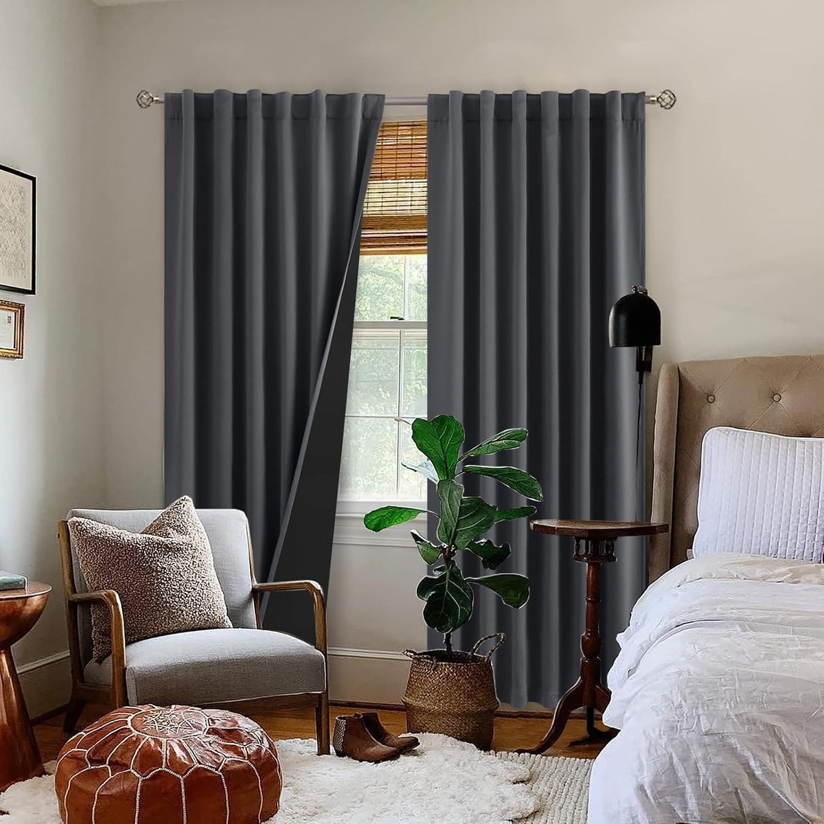 84"L x 52"W fabric curtains in Dark Grey, alternate view 9