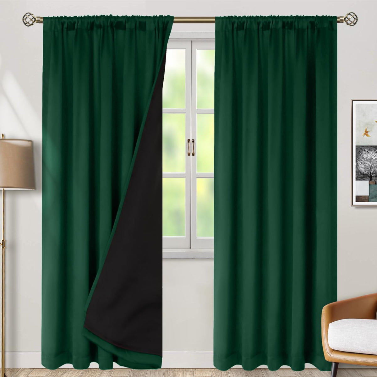 84"L x 52"W fabric curtains in Emerald, alternate view 2