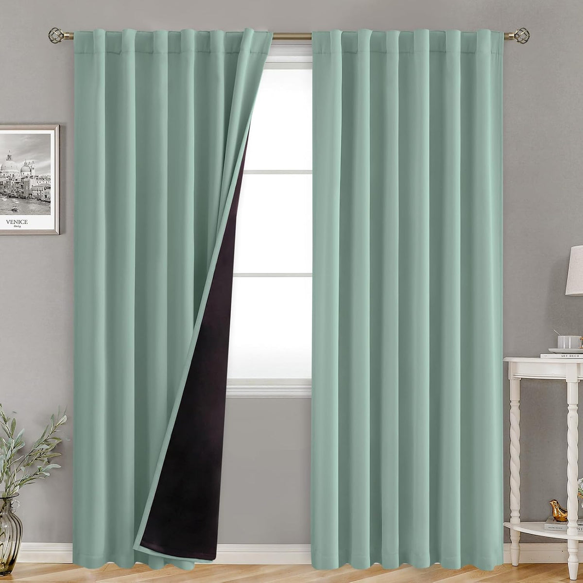84"L x 52"W fabric curtains in Frosty Green
