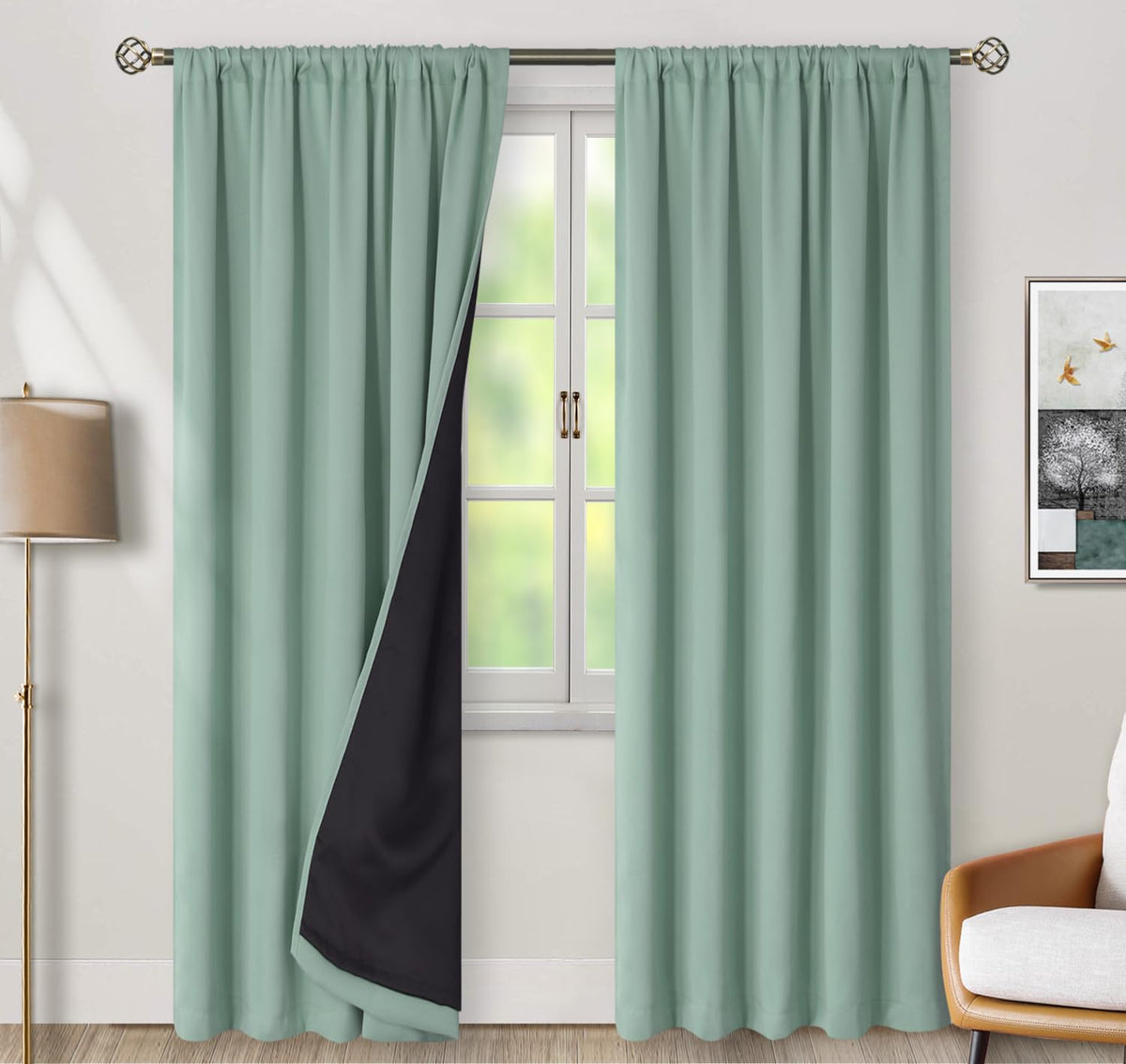 84"L x 52"W fabric curtains in Frosty Green, alternate view 2