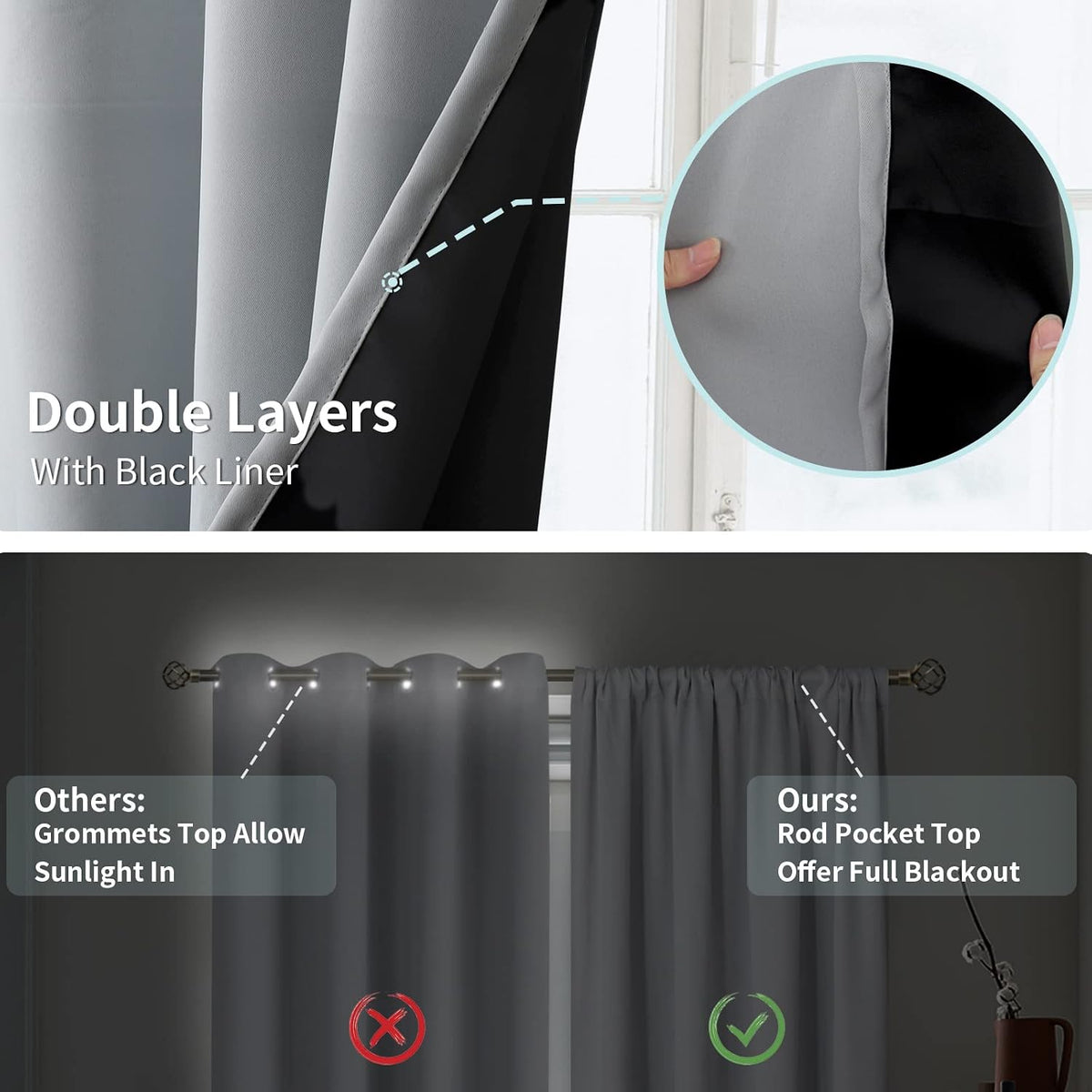 84"L x 55"W polyester curtains in Light Grey, alternate view 6