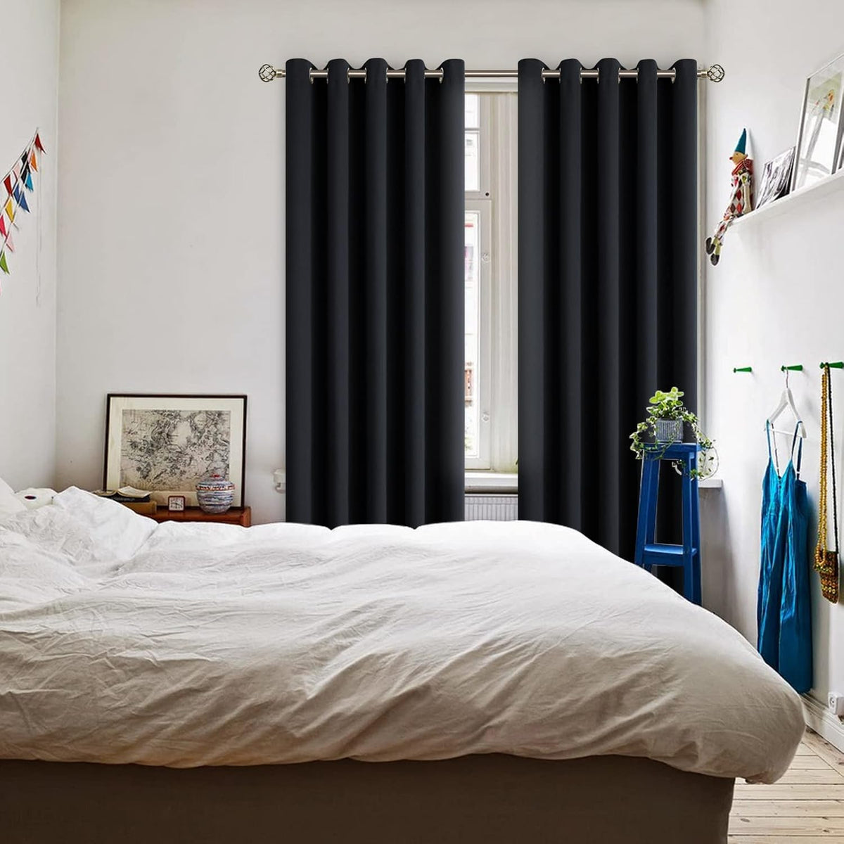 84"L x 70"W polyester curtains in Black, alternate view 2