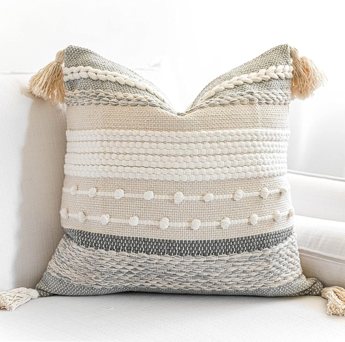 20"L x 20"W cotton throw pillow accessories in Gray
