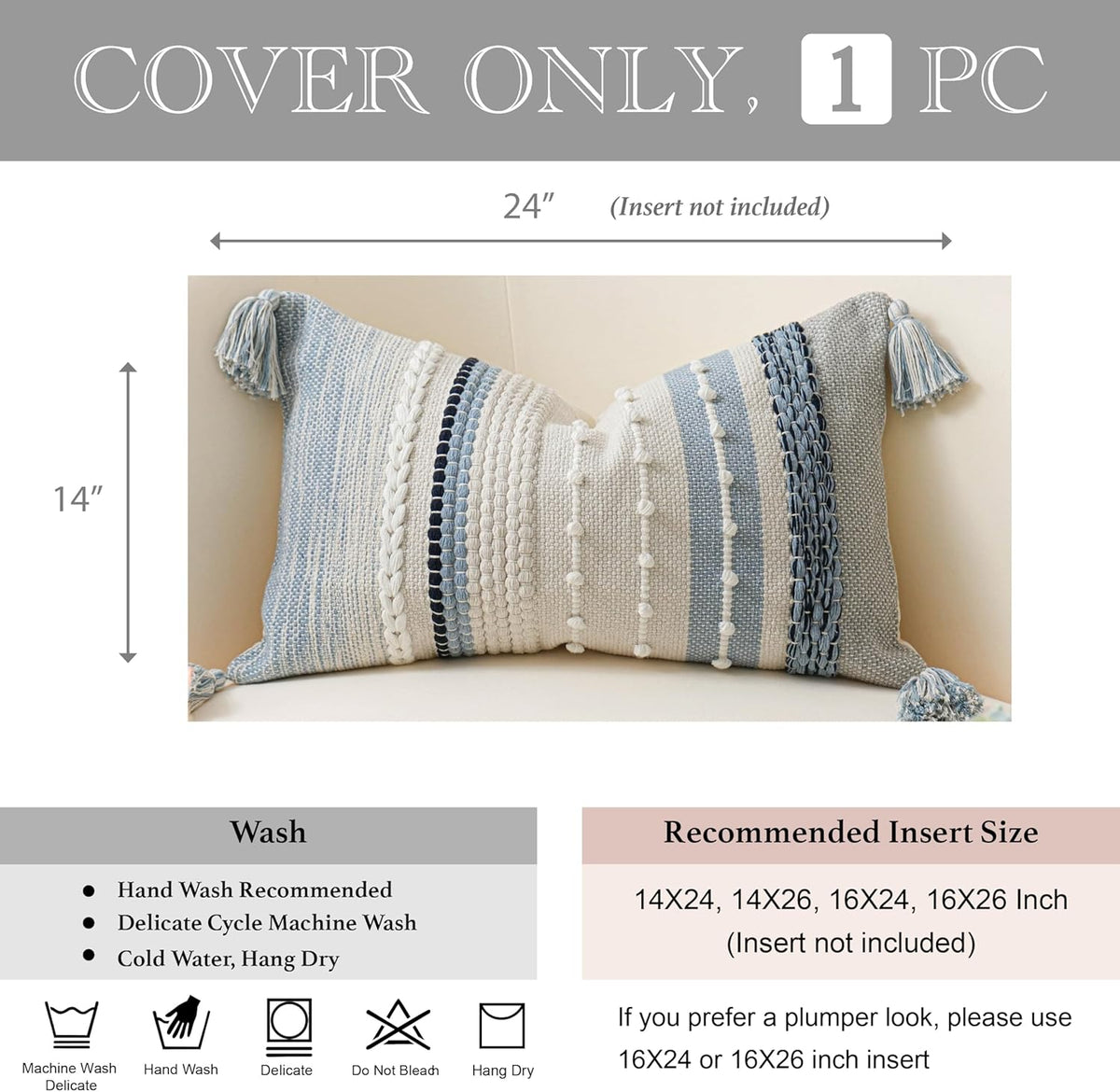 24"L x 14"W cotton throw pillow accessories in Coastal Blue, alternate view 5