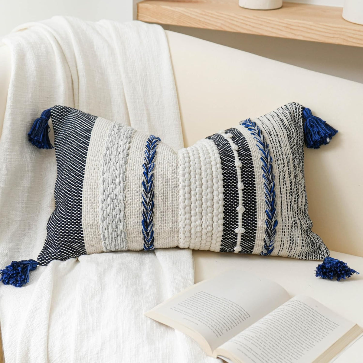 24"L x 14"W cotton throw pillow accessories in Dark Blue