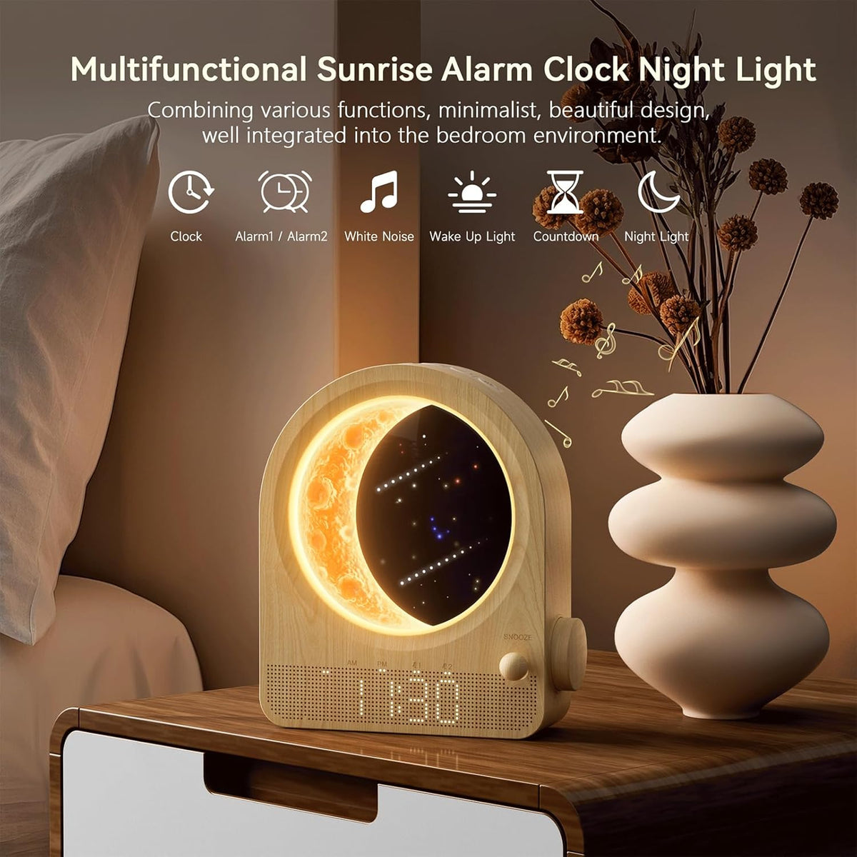 7.28"D x 1.97"W x 7.28"H wood alarm clocks, alternate view 3