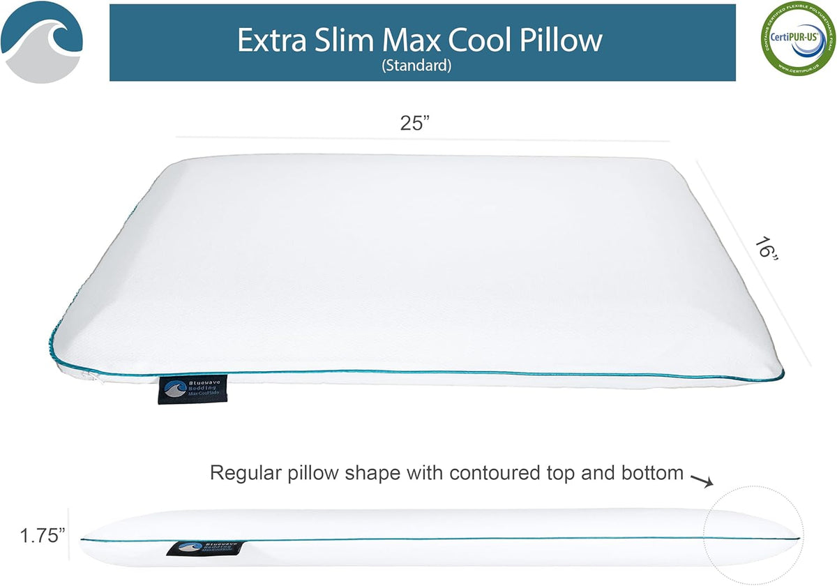 1.75"H Extra Slim Max Cool gel memory foam pillows in White, alternate view 2