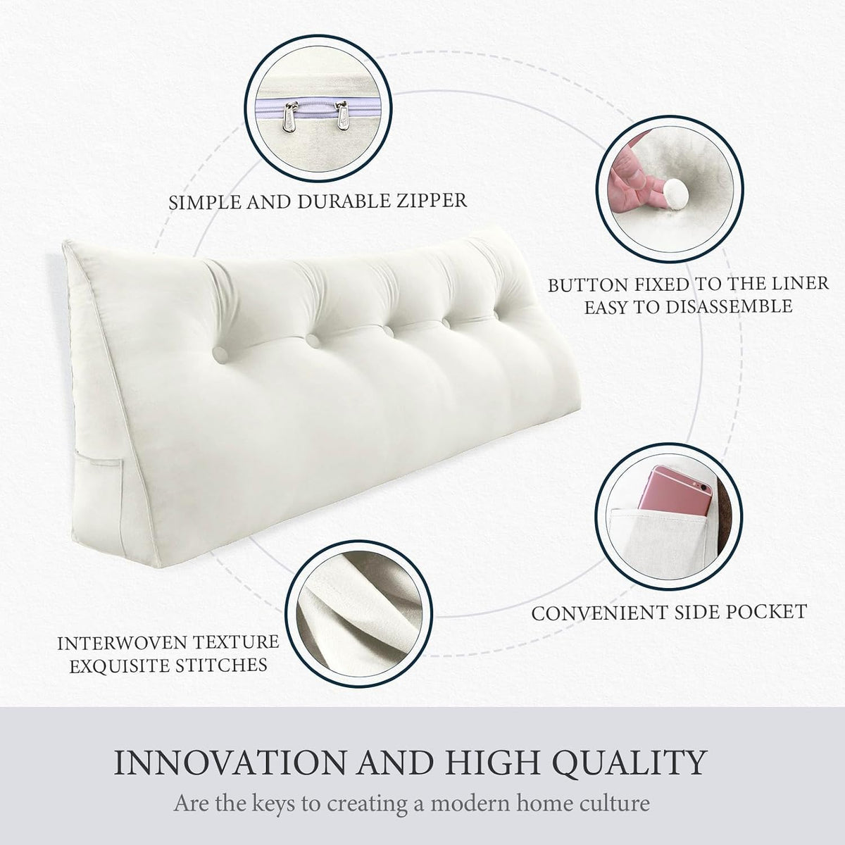 Full: 54x20x8 '' polyester backrest pillows in Off-white, alternate view 3