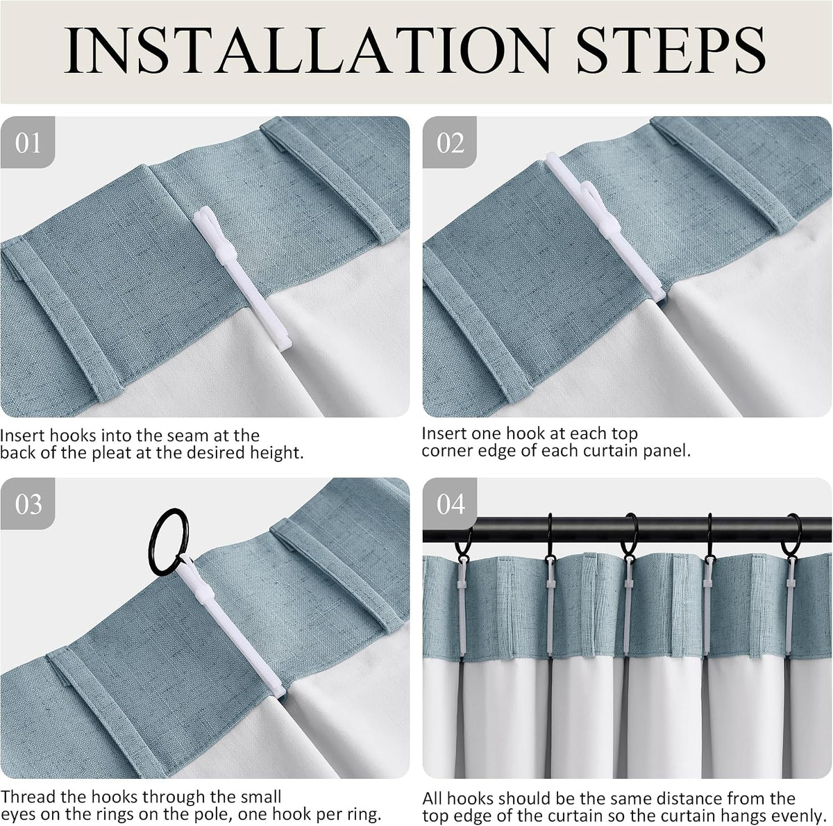 112"L x 40"W linen curtains in Blue, alternate view 4