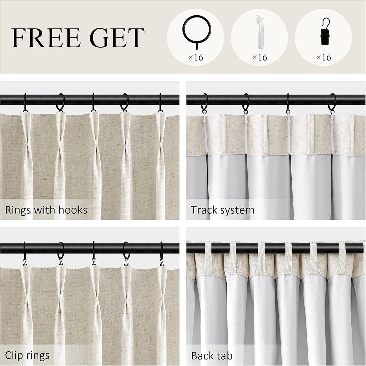 70"L x 40"W linen curtains in Natural Cream, alternate view 3