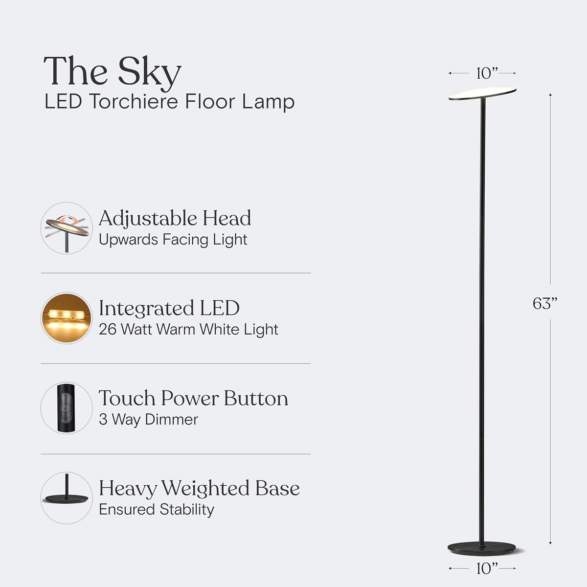 10"D x 10"W x 63"H metal floor lamps, alternate view 4