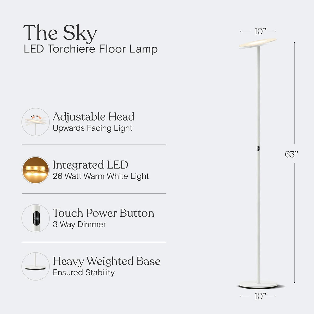 10"D x 10"W x 63"H metal floor lamps, alternate view 4