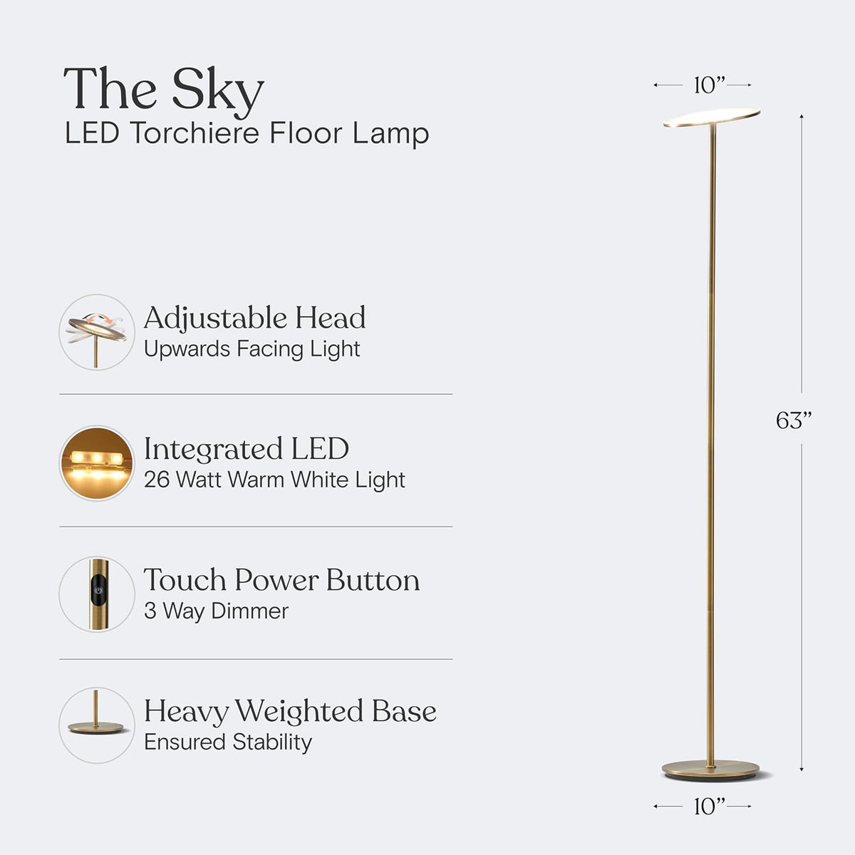 10"D x 10"W x 63"H metal floor lamps, alternate view 5