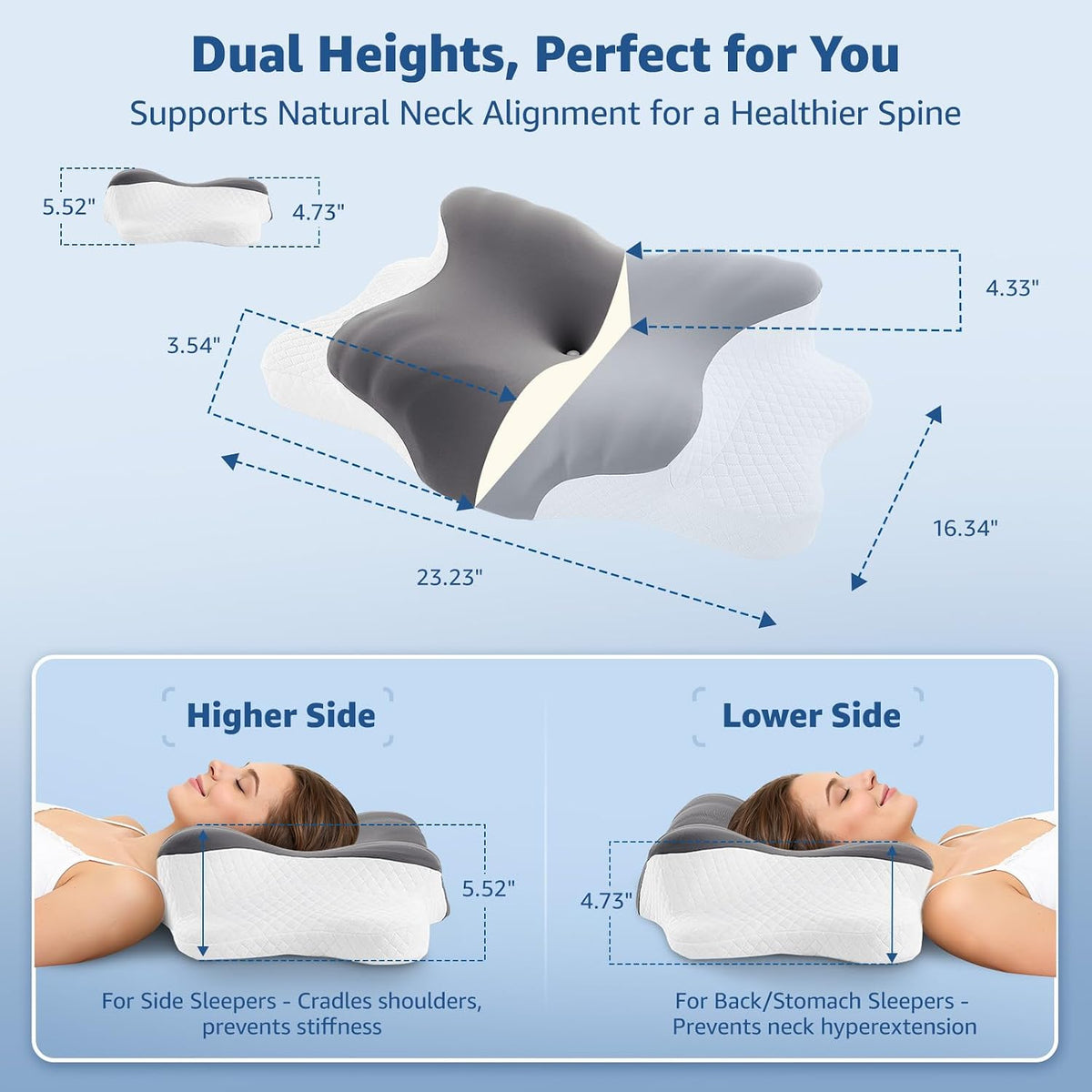 Queen memory foam neck & cervical pillows in White, Grey, alternate view 6