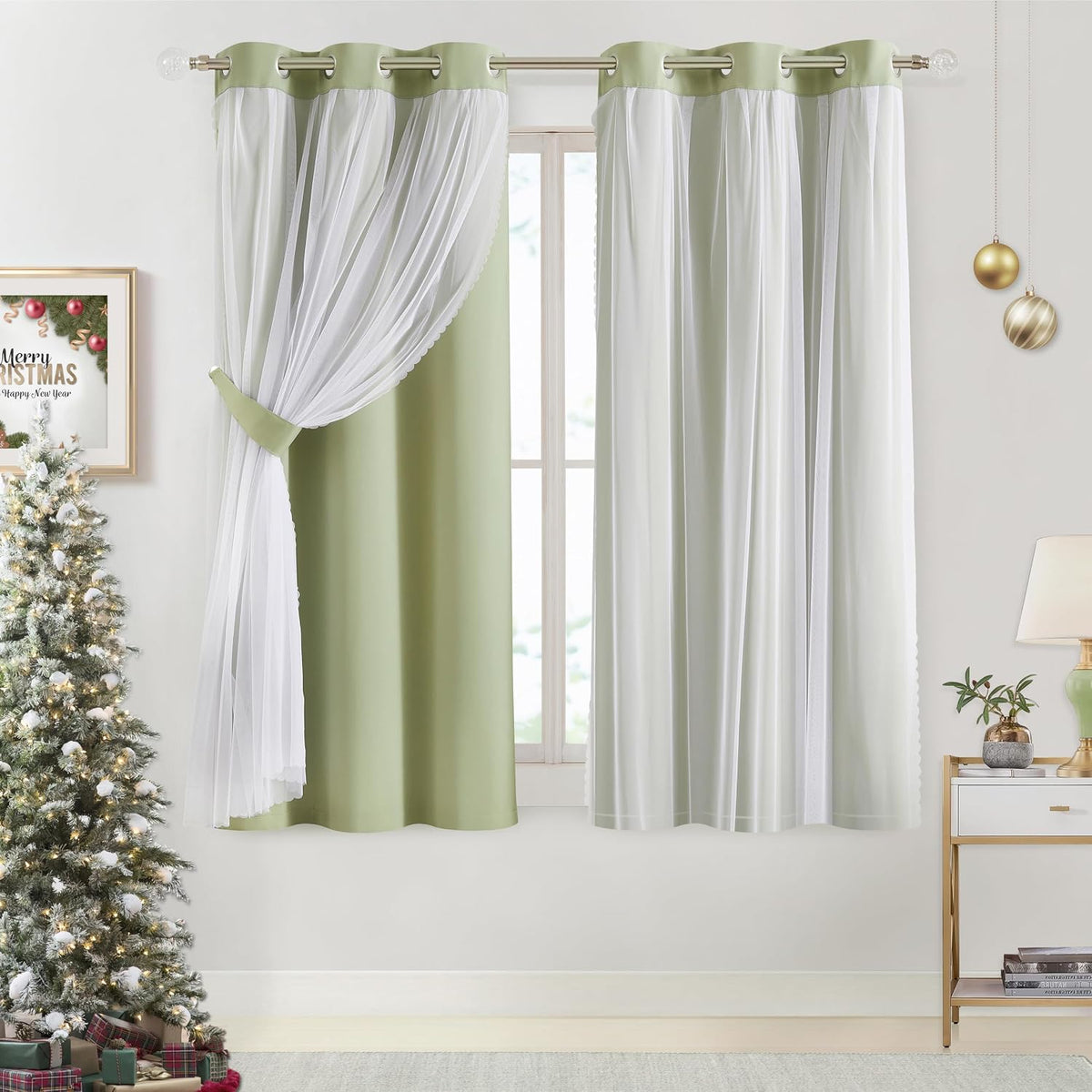 63"L x 37"W fabric curtains in Sage Green, alternate view 9