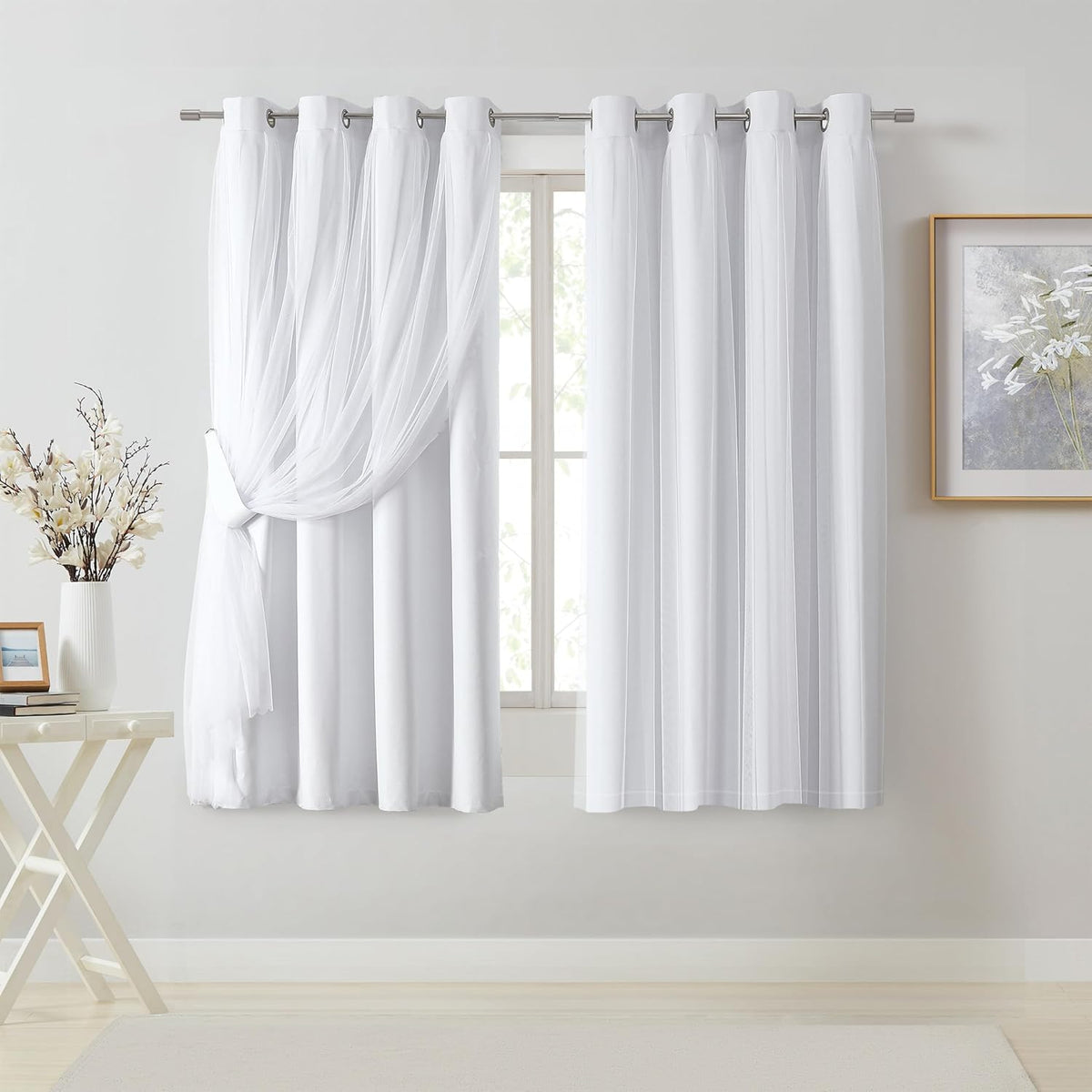 63"L x 54"W polyester curtains in White