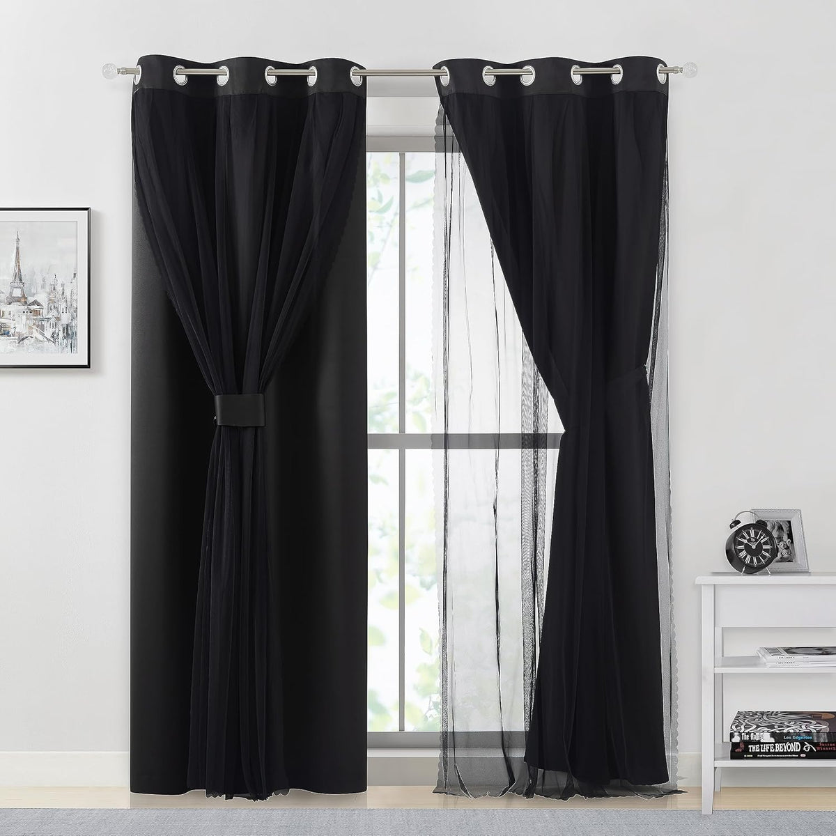 84"L x 37"W polyester curtains in Black