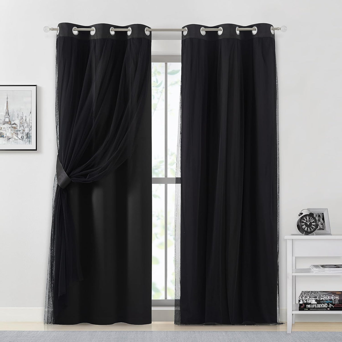 95"L x 37"W polyester curtains in Black