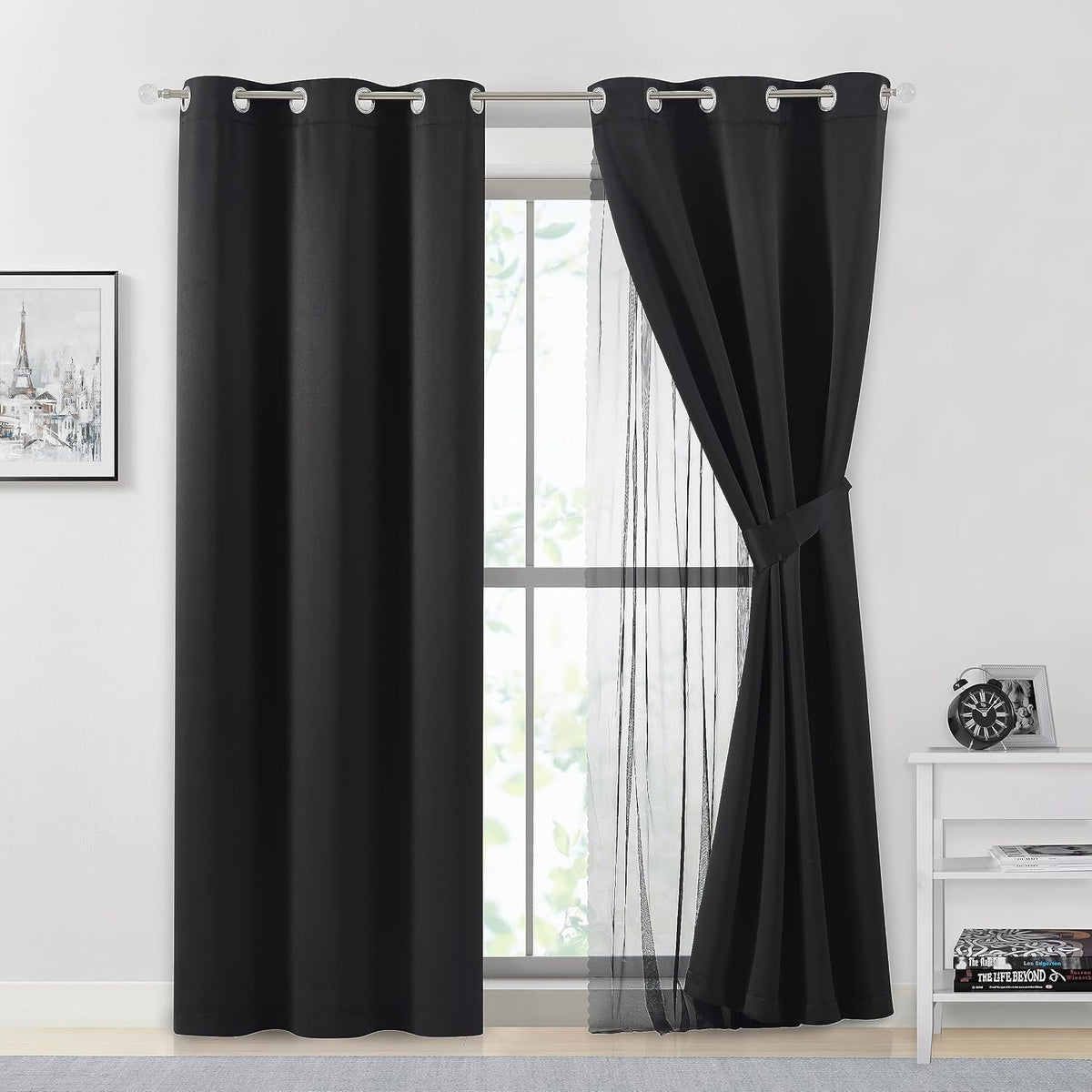 95"L x 37"W polyester curtains in Black, alternate view 6