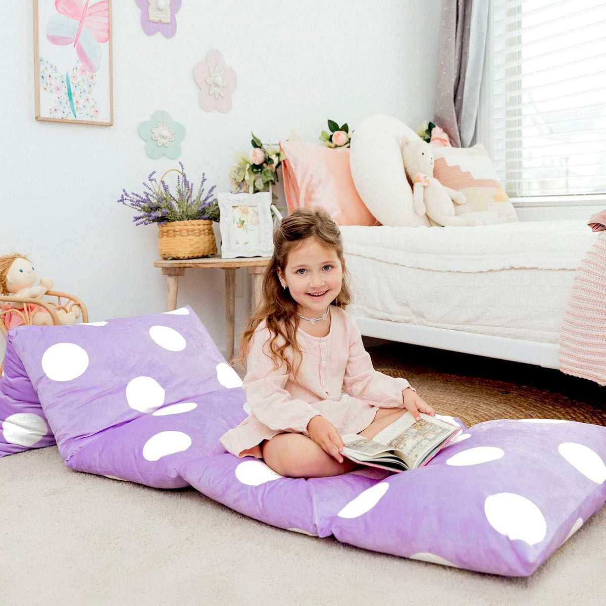 Queen throw pillows in Polka Purple