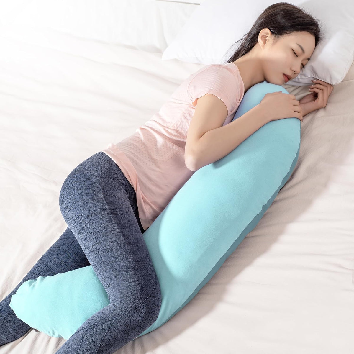 Large 39"(99CM) polyester body pillows in Mint Blue Green, alternate view 2